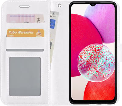 Hoesje - Met Pasjeshouder - Geschikt voor Samsung Galaxy A14 - Luxe Bookcase Portemonee - Flip Case - Kunstleer Book Case - Flipcase - Book Cover - Walletcase - Portemonneehoes - Wit