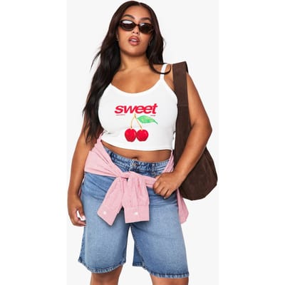 boohoo Dames Plus Cherry Vest | Wit | Maat: 56