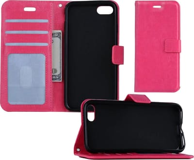 Hoesje - Geschikt voor Apple iPhone SE (2020) - Luxe Bookcase - Walletcase Hoes - Portemonnee - Cover - Telefoonhoes - Donkerroze