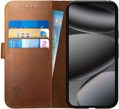 Rosso Deluxe Echt Leer Hoesje Geschikt voor Google Pixel 10 Pro XL | Ruimte voor drie pasjes | Portemonnee Book Case | Met Pasjeshouder | Bruin