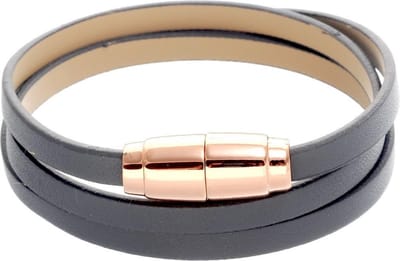 Behave - Zwarte armband imitatieleer - Rosékleur sluiting - Minimal look