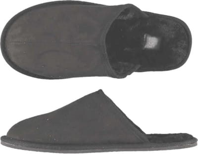Heren instap slippers/pantoffels met nepbont antraciet maat 41-42