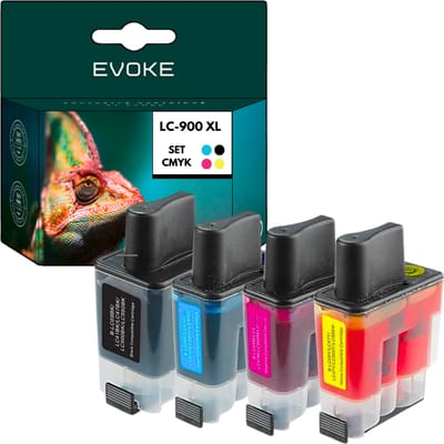 Evoke Compatibele Inkt voor Brother Lc-900 Lc900 4X Cmyk: Zwart, Cyaan, Magenta, Geel 70 ml 2150 Pagina's Dcp-110C 115C 115Cn 120C 310Cn 315Cn 340Cw; Mfc-210C 215C 410Cn 425Cn 5440Cn 5840Cn 620Cn