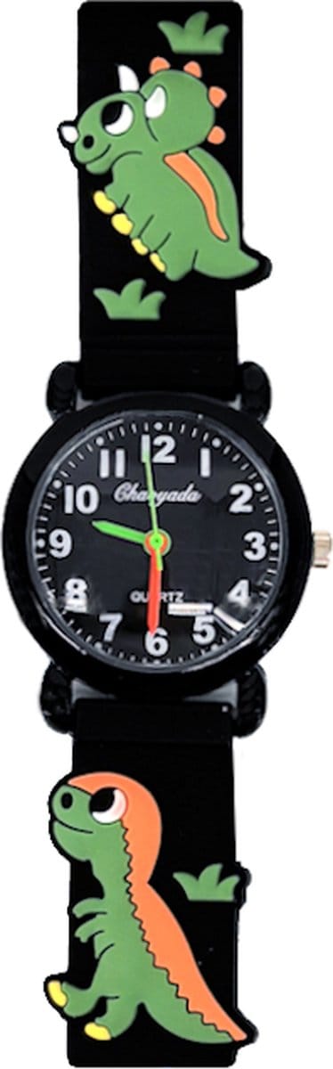 Kinderhorloge - 3D Dino's Zwart | Siliconen | Ø 25 mm