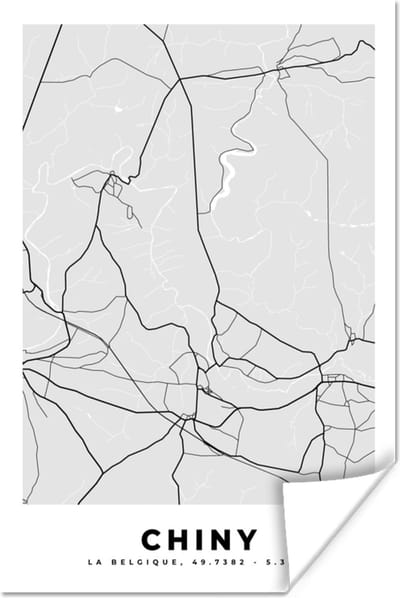 Poster Stadskaart – Plattegrond – België – Zwart Wit – Chiny – Kaart - 120x180 cm XXL