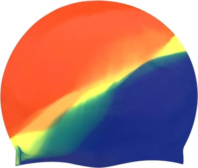 Flexibele Unisex Zwemcap van Silicone, Waterdicht en Comfortabel voor Korte en Lange Haarstijlen in Oranje-Geel-Blauw
