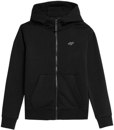 4F Kinderzwarte Hoodie met Capuchon en Rits - Maat 122 - Comfortabele Katoenen Sweatshirt voor Actieve Meisjes