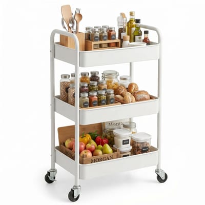 Keuken trolley op Wieltjes - 3 laags - Keukenrek - Serveerwagen - Kastje - Karretje - Opberg - Douche kastjes staand - Rekje - Wit - Luft