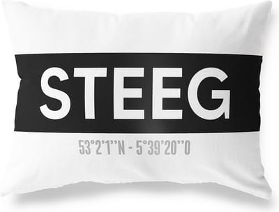 Tuinkussen STEEG - GELDERLAND met coördinaten - Buitenkussen - Bootkussen - Weerbestendig - Jouw Plaats - Studio216 - Modern - Zwart-Wit - 50x30cm