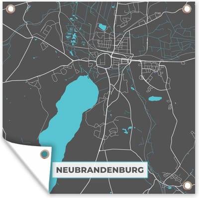 Tuin poster Blauw – Duitsland – Plattegrond – Stadskaart – Kaart – Neubrandenburg - 200x200 cm - Tuindoek