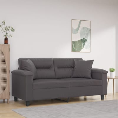vidaXL - Tweezitsbank - met - sierkussens - 140 - cm - kunstleer - grijs