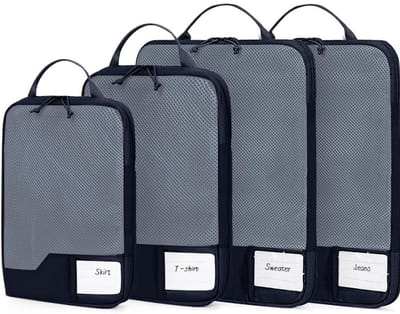 Famanu – Compressie packing cubes - scheurbestendige reiskubussen - uitbreidbare kofferorganizer set voor rugzak en handbagage - donkerblauw