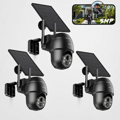 5MP Solar Beveiligingscamera Buiten met Accu, PTZ WiFi IP Camera, Kleurennachtzicht, PIR Persoonsdetectie, Tweeweg Audio, IP66 3pcs