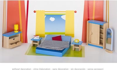 Poppenhuismeubeltjes: MODERNE SLAAPKAMER 14-delig (incl. bedlinnen, excl.