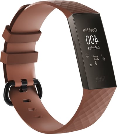 By Qubix - Compatible Fitbit bandje - geschikt voor Fitbit Charge 3 - Fitbit Charge 4 siliconen diamant pattern bandje - Maat: Small - Coffee - Horlogeband - smartwatchbandje
