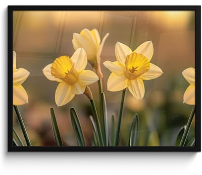 Poster in lijst - Fotolijst 70x50 cm - Posters - Bloemen - Geel - Wazig - Posterlijst zwart - Decoratie - Wanddecoratie woonkamer - Muurdecoratie slaapkamer