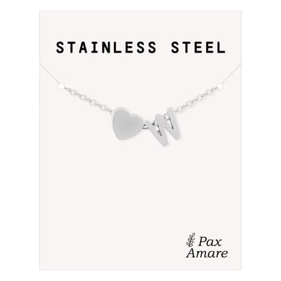 Letter W Armband Zilverkleurig - Stainless Steel - Initiaal & Hartje Hanger - Initialen Armband op Cadeau Kaartje - Pax Amare - 15,5cm + 5cm verstelbaar