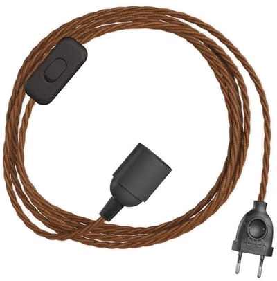 Creative Cables Snakebis Twisted E27 Kabelset Met Lampenhouder. Stoffen Gevlochten Kabel En 2-pins Stekker 1.8 M Bruin