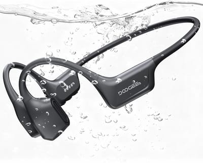 DOOGEE BoneAirSwim-IP68 waterdichte Zwemhoofdtelefoon- Boneconductie - headset- 10 uur batterijduur - Sportief hardlopen - Draadloze Bluetooth 5.4 - Open-oorontwerp - 64 GB MP3 dual-mode - Geschikt voor fietsen, onderwaterzwemmen, fitness