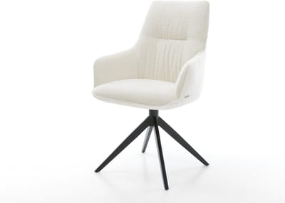 Eetkamerstoel Zelia-Flex met armleuning kruisframe breed zwart bouclé zacht beige 360° draaibaar rocker-functie pocketveer kern