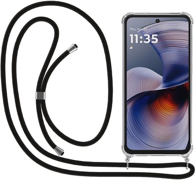Smartphonica Telefoonhoesje Geschikt voor Motorola Moto G55 met Koord en Stootrand - Hoesje met Telefoonkoord - TPU Backcover Case Shockproof met Lanyard - Transparant geschikt voor Motorola Moto G55