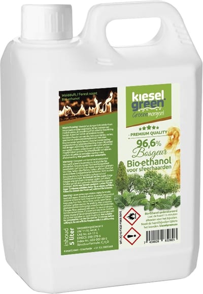 KieselGreen 5 Liter Bio-Ethanol met Bos Aroma - Bioethanol 96.6%, Veilig voor Sfeerhaarden en Tafelhaarden, Milieuvriendelijk - Premium Kwaliteit Ethanol voor Binnen en Buiten