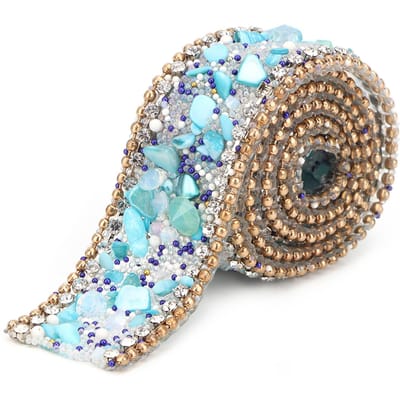 2,5 cm DIY Diamond Mesh Wrap Roll met kristallen strass-steentjes, kettingversiering en lintdecoratie Blue stone+diamond chain