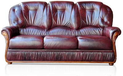 Vente-unique Driezitsbank en fauteuil DAPHNE van 100% buffelleer - Bordeaux-rood