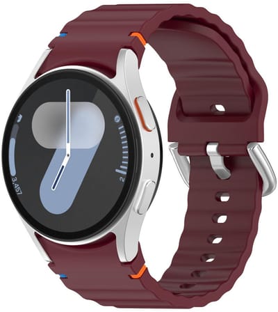 Siliconen wave bandje - geschikt voor Samsung Galaxy Watch 7 (40 & 44mm) / Watch 6 (Classic) / Watch 5 (Pro) / Watch 4 (Classic) / Watch FE - zilveren gespsluiting - bordeaux