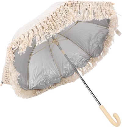 Kinderwagenparasol - Babyparasol Kwastjes - Bescherming tegen zon - Veelzijdige bevestiging - 53 cm - Beige