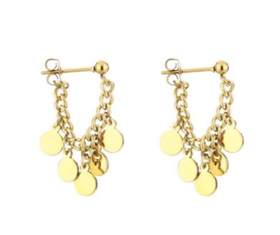 oorbellen oorstekers kleur goud - ketting met rondjes - stoer - waterproof - stainless steel - cadeau - kado-idee - moeder - dochter - earring