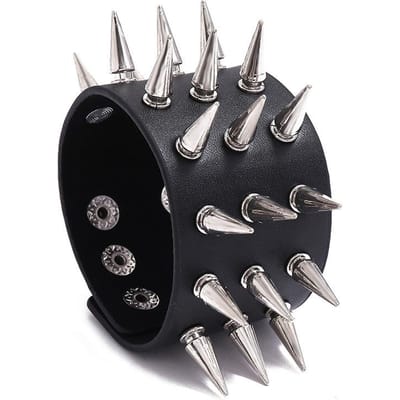 Punk Stijl Polsband Leer Met Studs Armband Puntige Spikes Klinknagel Stud Brede Manchet Zwarte Armband Verstelbaar Mannen Armband gray
