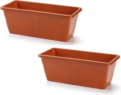 PlasticForte Plantenbak - 2x stuks - terra bruin kleur - rechthoekig - 40 x 18 x 15 cm - kunststof