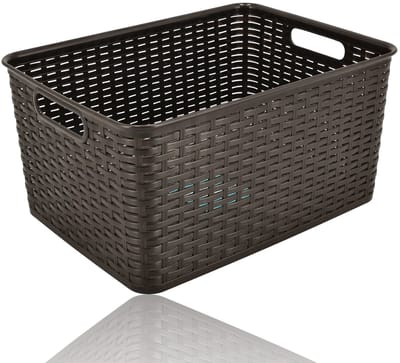 Opbergmand 18L Kunststof Mandjes Riet – Opbergbox 38x28x19 cm – Opbergmand Kinderkamer en Speelgoed – Kast, Keukenkast en Kledingkast Organizer – Plastic Opbergmand Vierkant