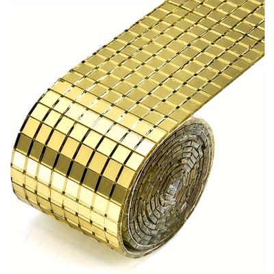 Klassieke stijl acryl zelfklevende spiegelmozaïektegels - vierkante doe-het-zelf handgemaakte glazen strips voor binnen- en buitendecoraties, kunstprojecten 4*100cm/1600pcs goud