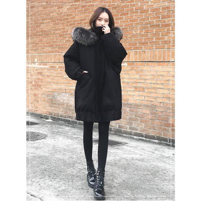 Katoenen Jas Nieuwe Winter Medium en Lang Koreaanse Versie Los Verdikt Grote Bontkraag Cocoon Vleermuismouw Jas XXXXL