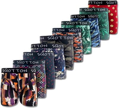 Heren boxershorts - SQOTTON® - 10 stuks - Heren onderbroeken - Katoenen boxershort - Print mix - Maat L