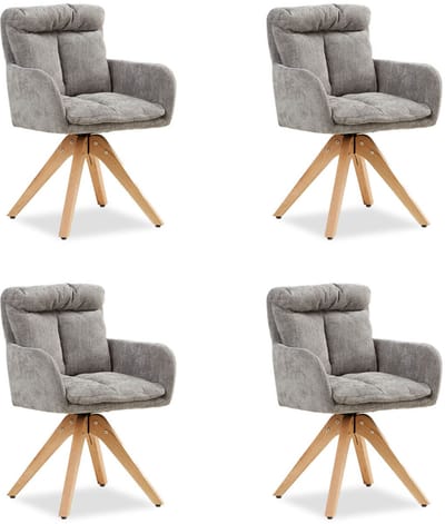 Homestyle4u Eetkamerstoelen van Linnen - 4 Stoelen - met armleuningen - draaibaar - Grijs