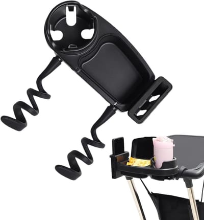 Kinderwagen Snackbak - Bekerhouder Dienblad - Onderweg Eten - Flexibele Bevestiging - 62 x 57 x 63 cm - Zwart