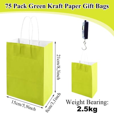10 stuks Kraft Papieren Zak met Handvat, 15 x 8 x 21 cm Groene Papieren Zak, Papieren Zakje Cadeauverpakking voor