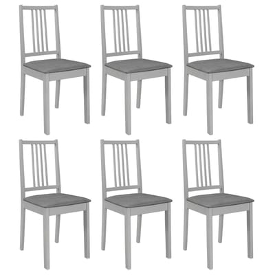 vidaXL - Eetkamerstoelen - met - kussens - 6 - st - massief - hout - grijs