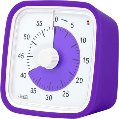 Timer - Kookwekker - Visuele timer kinderen - Visuele Timer - Verbeterde zwarte visuele timer met beschermhoes - Stille 63 minuten countdown-timer voor kinderen en volwassenen met herinnering bij laag batterijniveau （Paars）