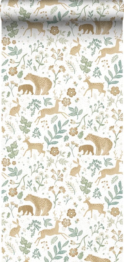 ESTAhome behang bos met bosdieren groen en beige - 53 cm x 10.05 m - 139586