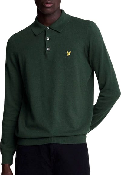 Lyle & Scott Longsleeve Knitted Polo Heren - Maat M