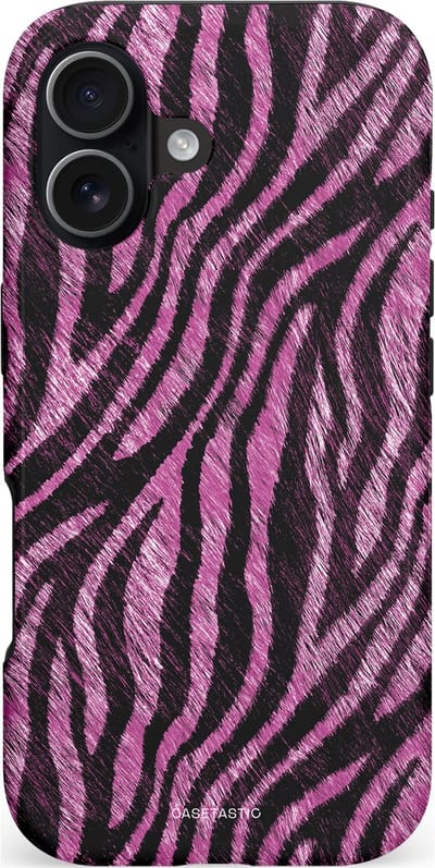 Casetastic hoesje geschikt voor Apple iPhone 17 - MagSafe - Dubbellaagse bescherming - Roze Paarse Zebraprint - Fashion Case - Zwart Lila