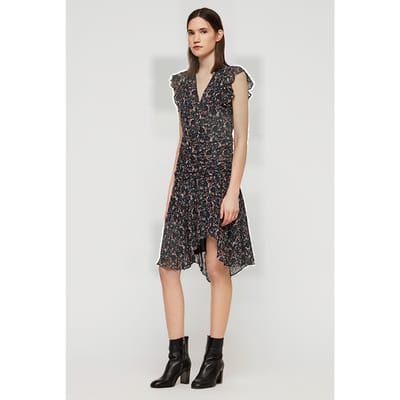 AllSaints Caris Sketch Dress Black Maat: 32 | Midi Jurken Outlet | Dames | Zwart