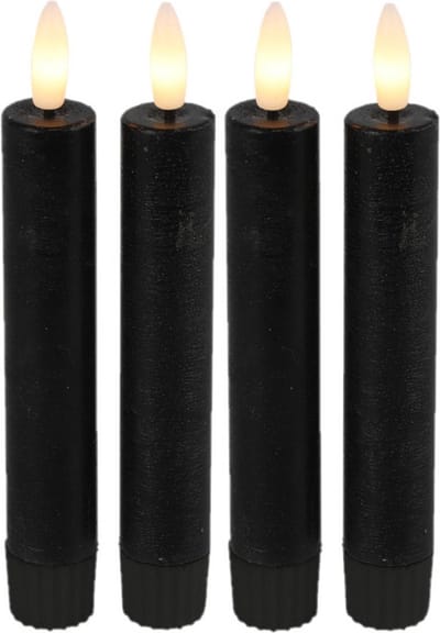 Countryfield Led dinerkaarsen - 4x st- zwart -H15cm - afstandsbediening