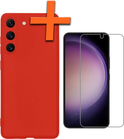 Hoes - Met Screenprotector - Geschikt voor Samsung Galaxy S23 - Sterk & Shockproof - Back Cover - Siliconen Case - Telefoon Hoes - Rood