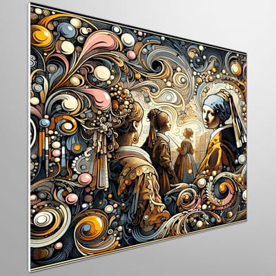 Abstract vermeer schilderij | Abstracte verbeelding van Vermeer: een moderne ode aan klassieke meesterwerken | Kunst - 75x75 centimeter op Forex | Foto op Forex