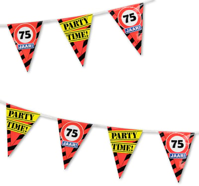 Q2P - Slingers - 75 Jaar - Verjaardag Versiering - Verkeersbord - Vlaggenlijn - Feest Versiering - 10 meter